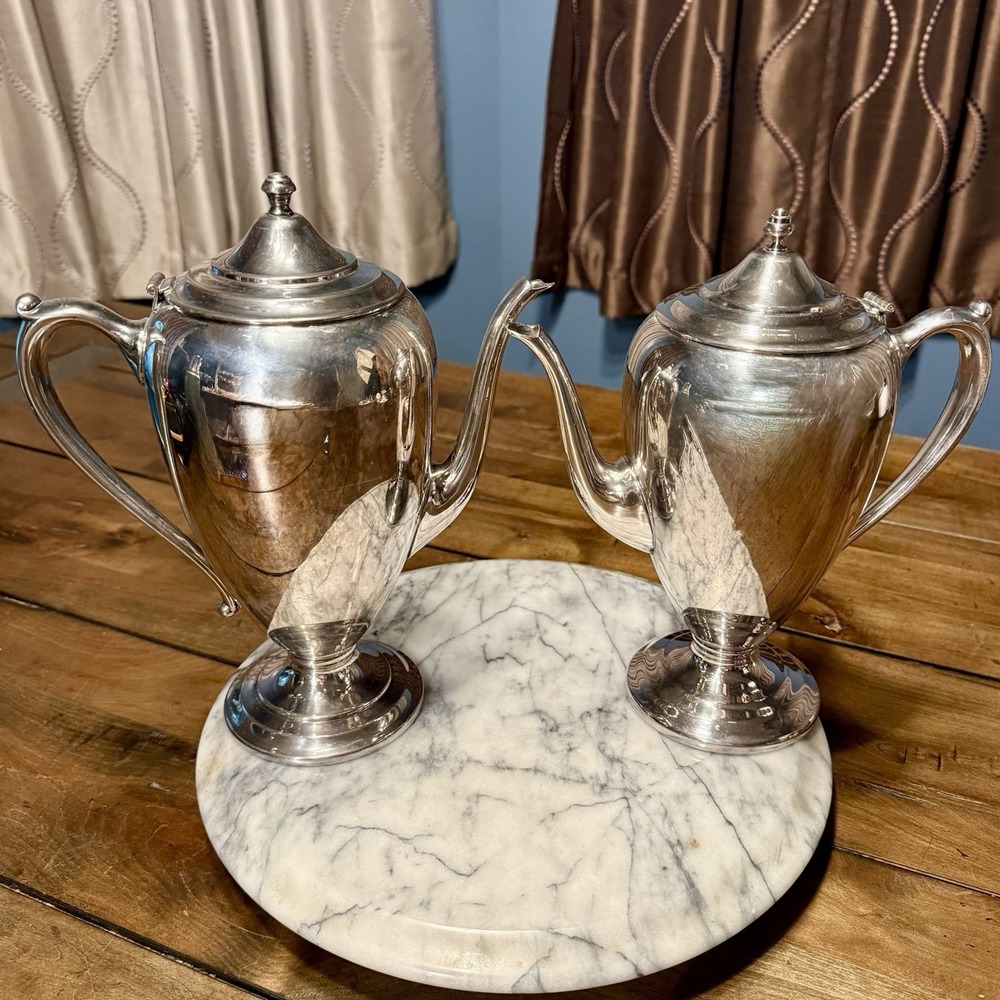 2 VTG Antique 1930s DECO‎ Keystoneware Silverplate Coffee & Tea Pot  3 & 5 Cup
